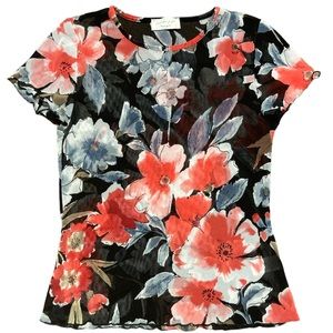 Sheer floral on black top